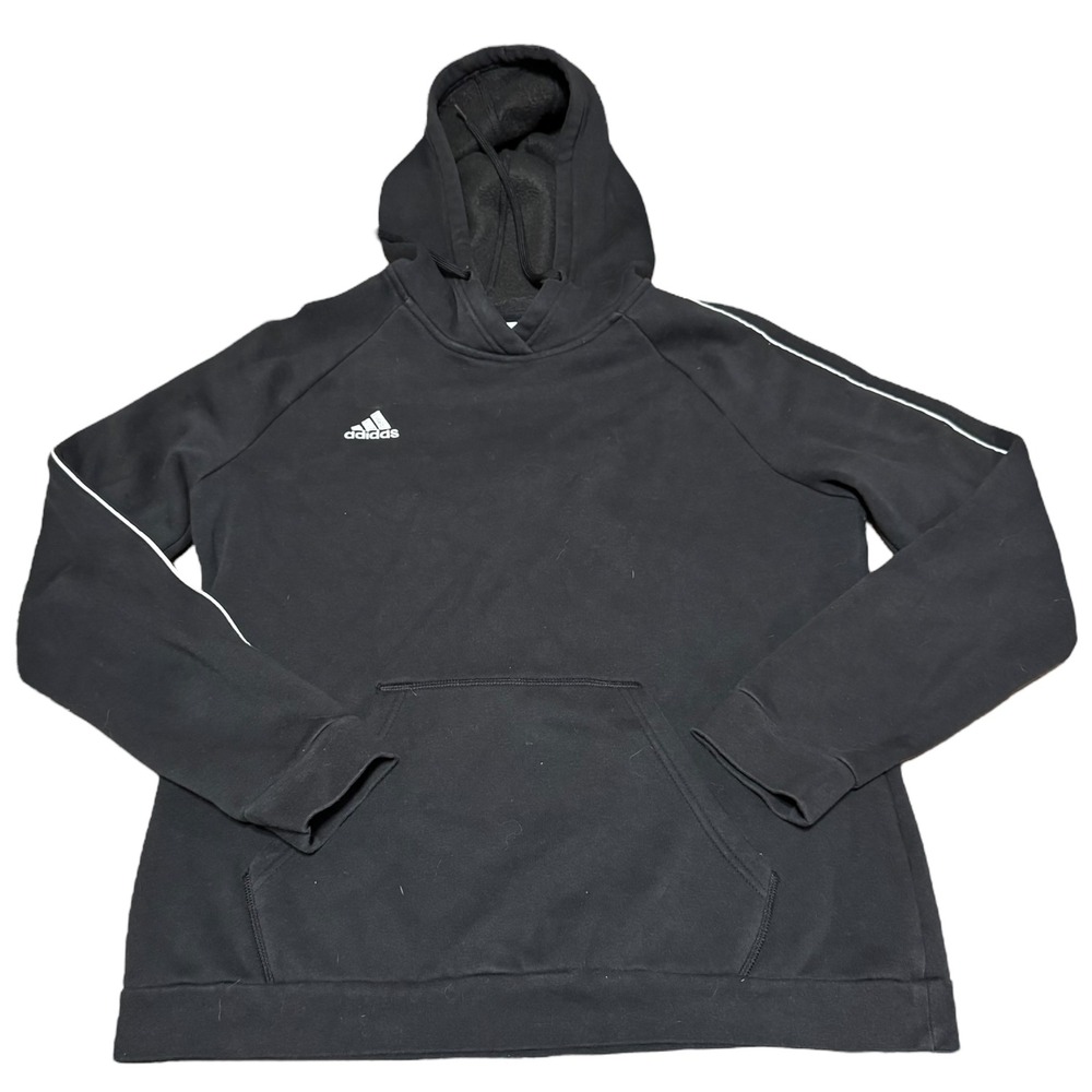 Adidas Core 18 Hoodie Kids Black Sweatshirt Pullover with White Stripes L